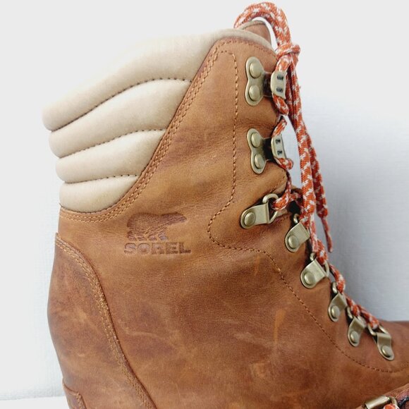 Sorel Women's Brown Conquest Lace Wedge Leather Classic Ankle Bootie Size 8.5 - Picture 8 of 11